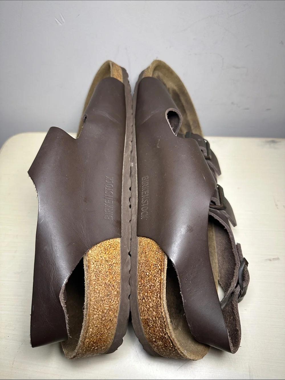 Birkenstock 2 straps and ankle Men's Brown Leather Adjustable Strap Sandals